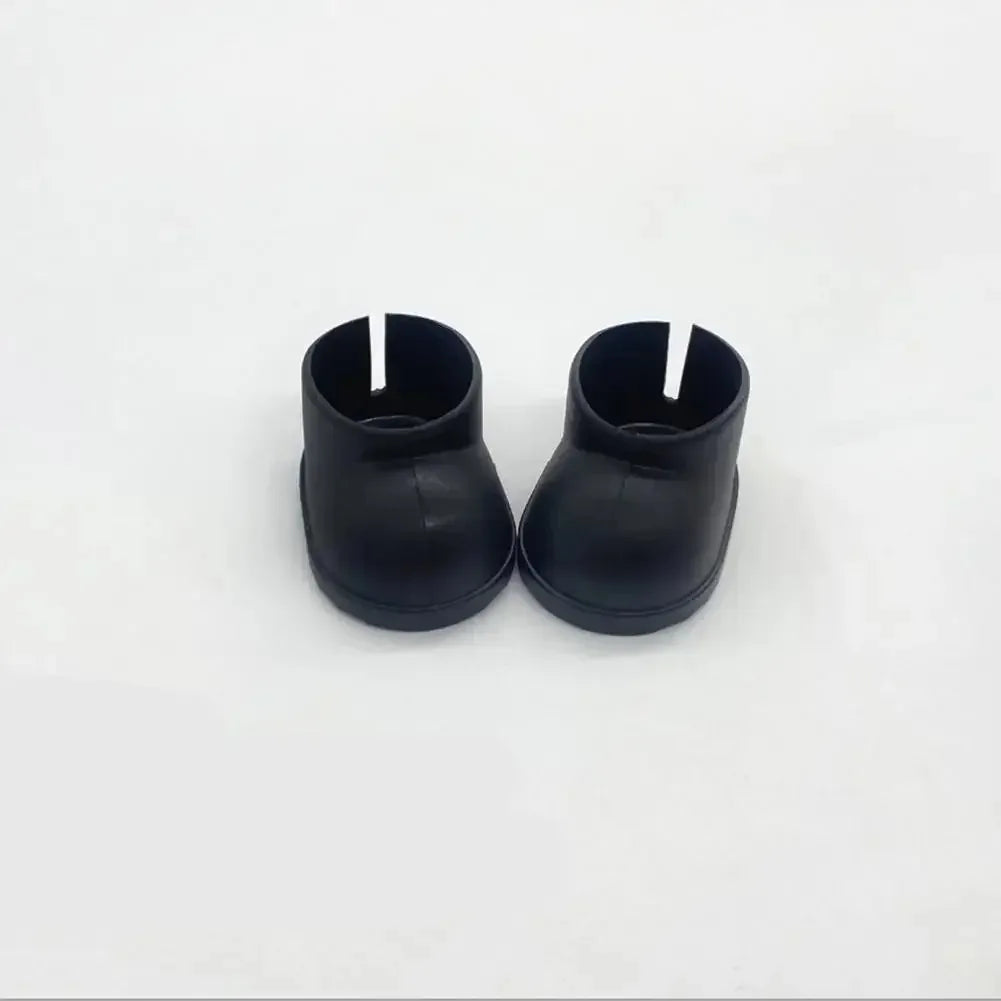 Labubu boots. Pair of black rubber boots on a white background