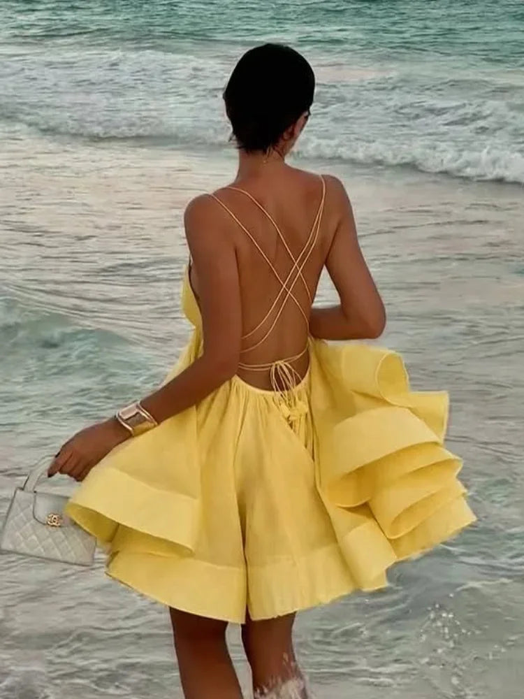 Sultry Summer Nights: Backless Lace-Up Mini Dress