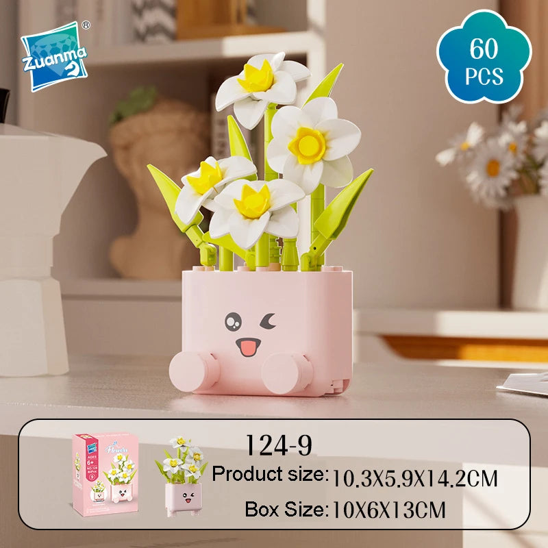 Cheerful Flower Botanical Building Blocks — Potted Plants Bricks Model
