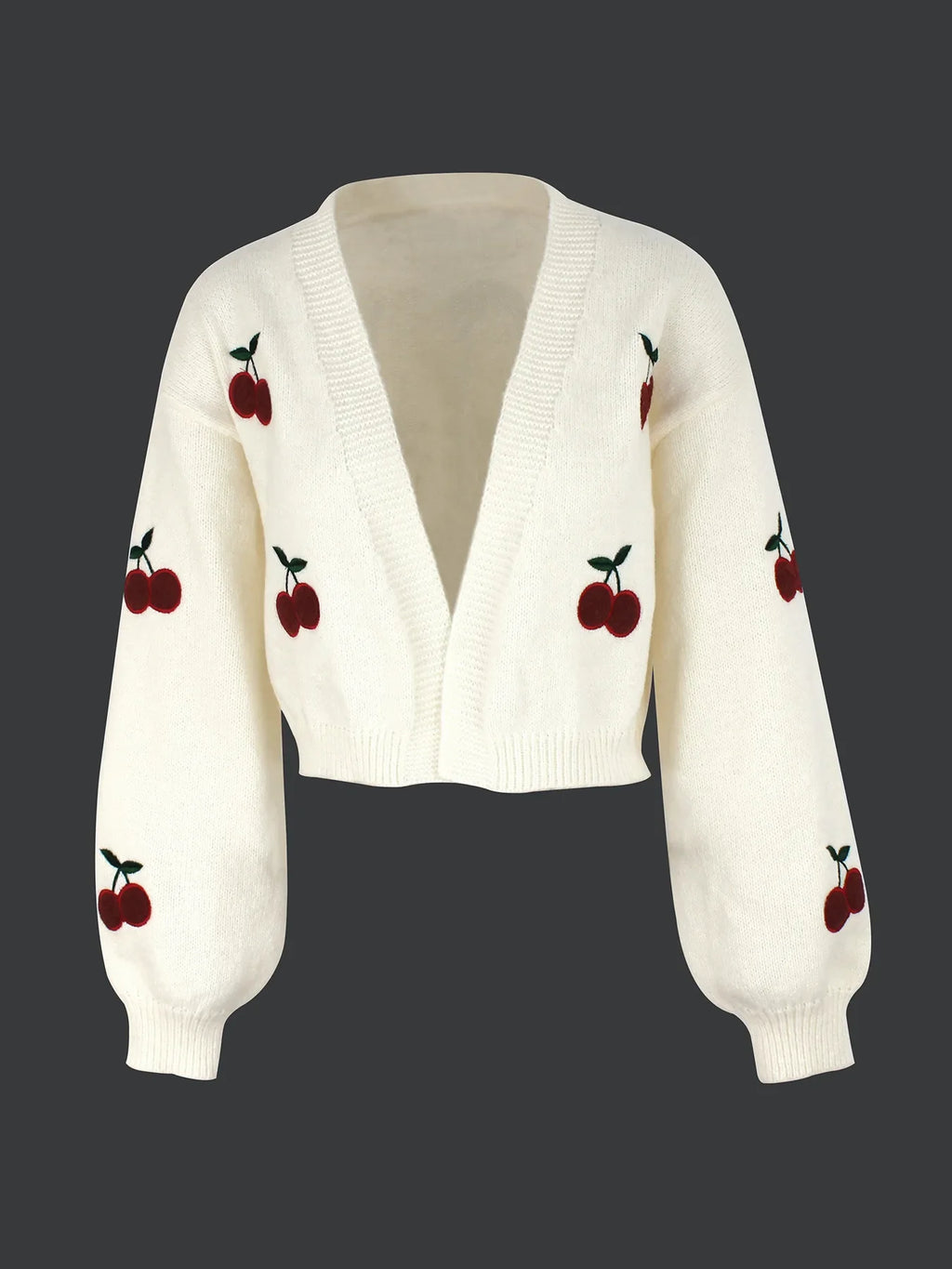 Chic & Cheery: Trendy Cherry Knit Crop Cardigan