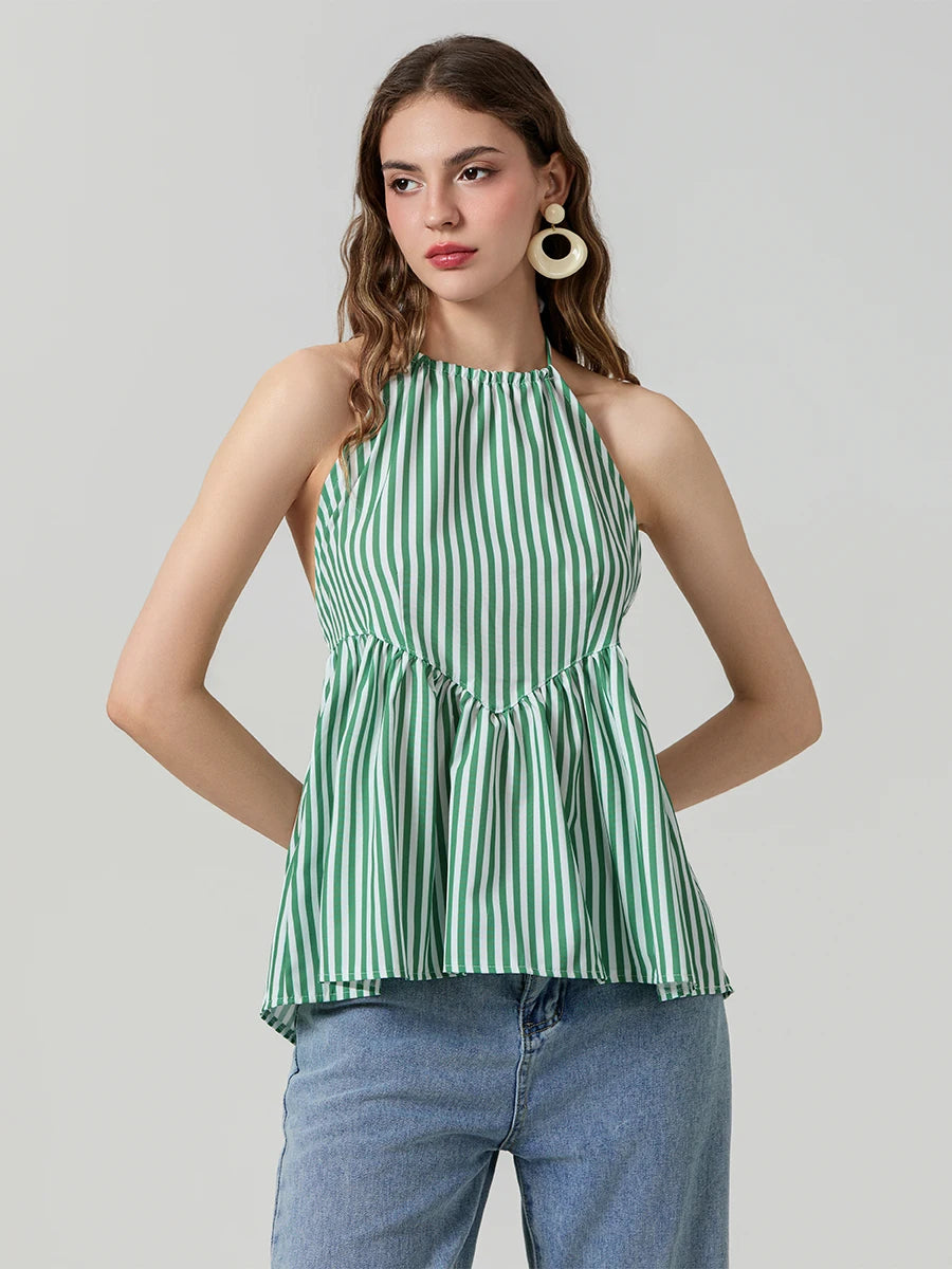 Sun-Kissed Stripes: A Halter Beauty with a Breezy Charm