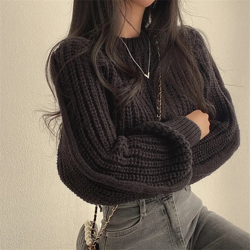 Lanterne: Vintage Harajuku Lantern Sleeve Knit Sweater – Cozy Korean Style