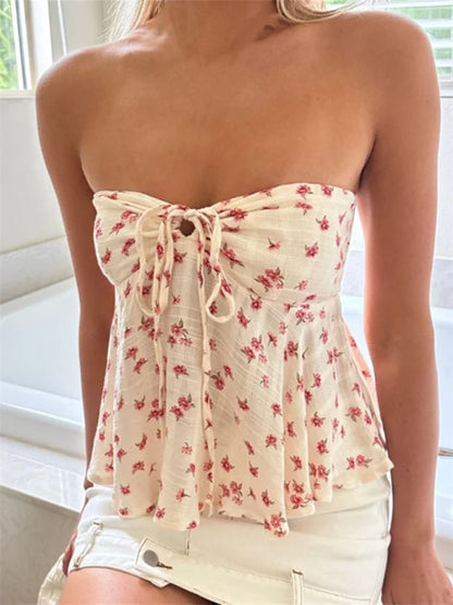 Flirty & Fun: Off-Shoulder Ruched Tube Top with Tie-Up Detail