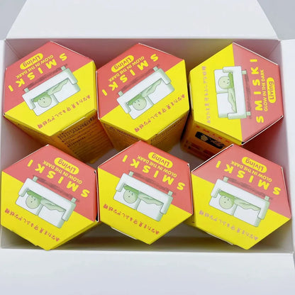 Six hexagonal boxes of SMISKI products arranged in a box.