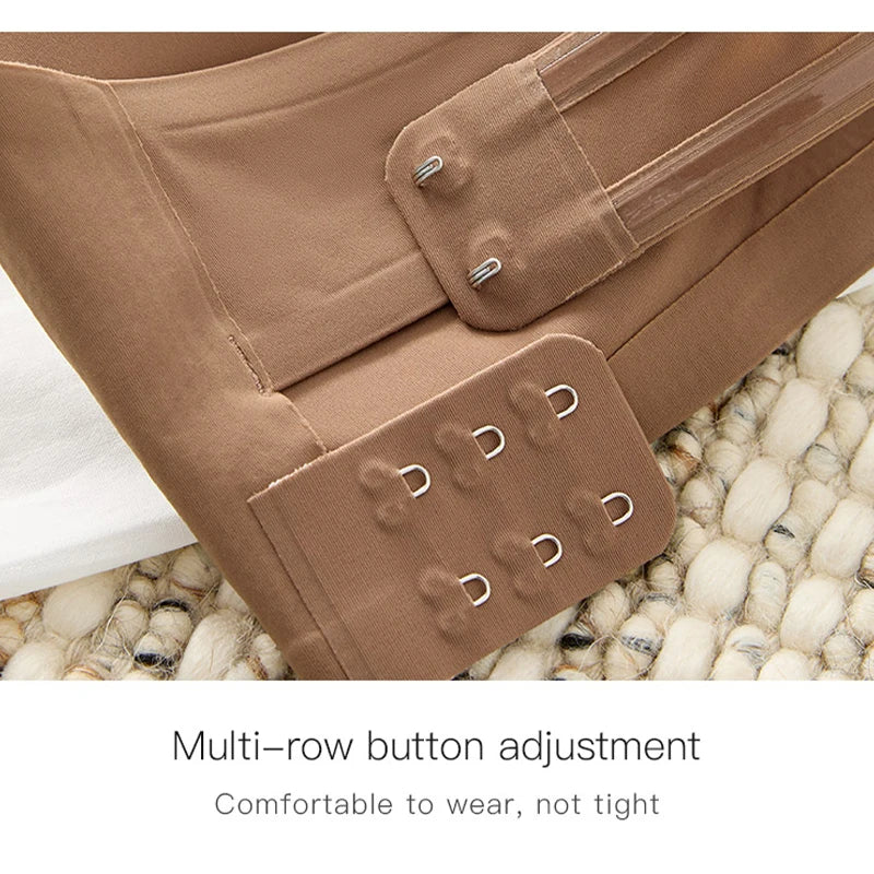 Brown garment with multi-row button adjustment on a textured surface