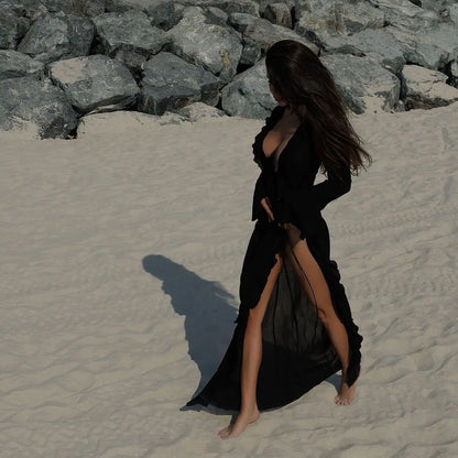 Allure by the Shore: Sexy V-Neck Chiffon Beach Tunic