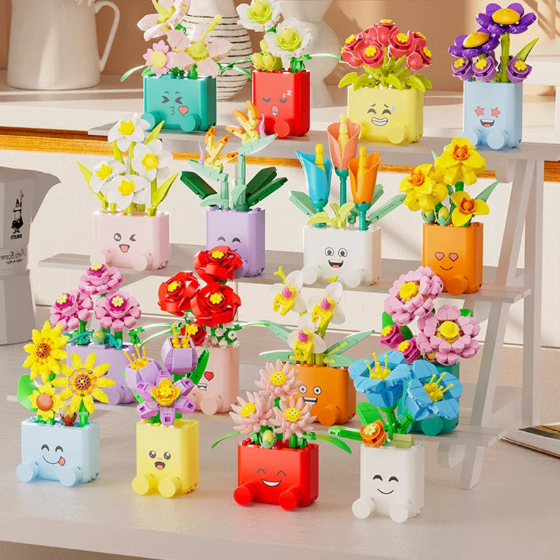 Cheerful Flower Botanical Building Blocks — Potted Plants Bricks Model