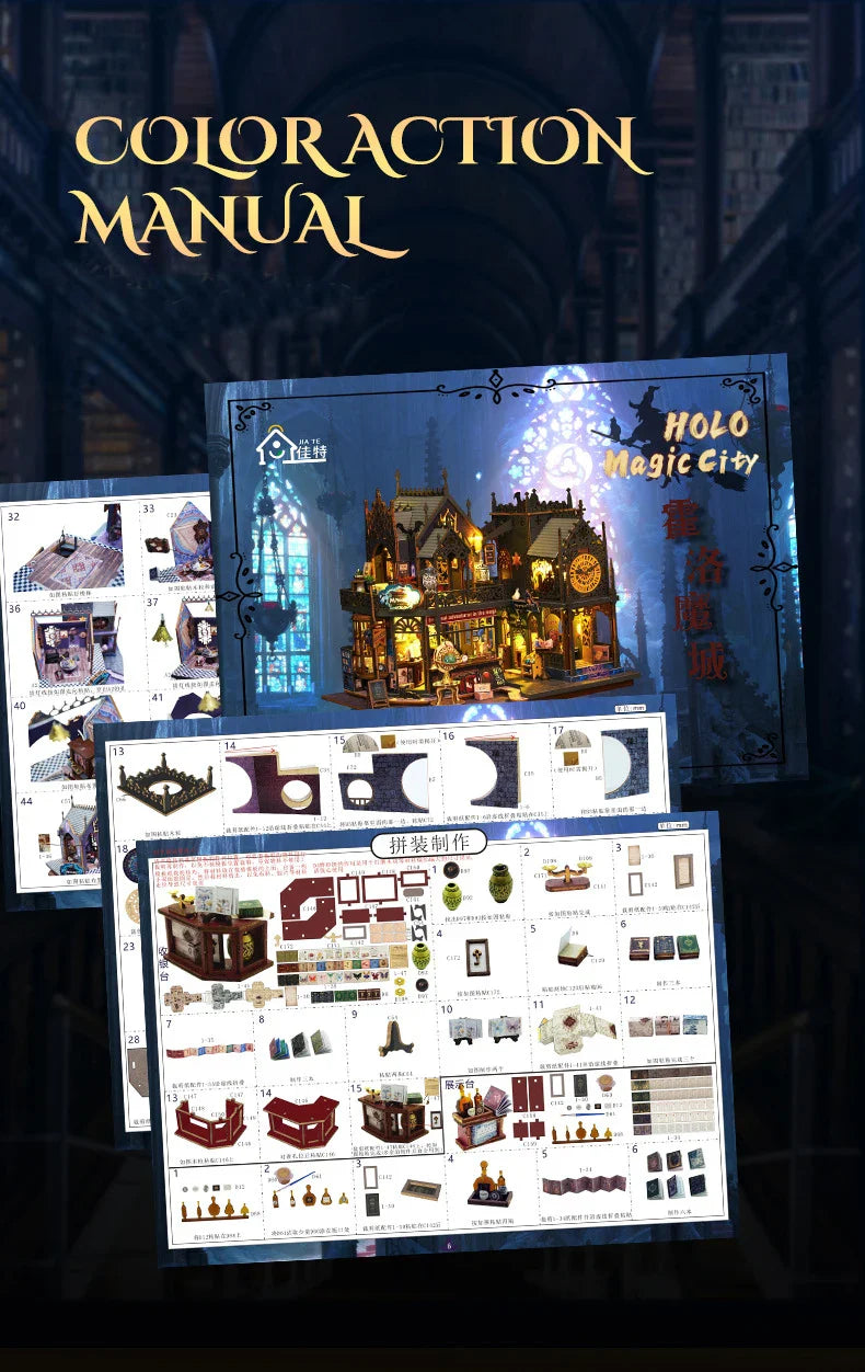 Holo Magic City DIY Wooden Dollhouse – Deluxe Miniature Build Kit