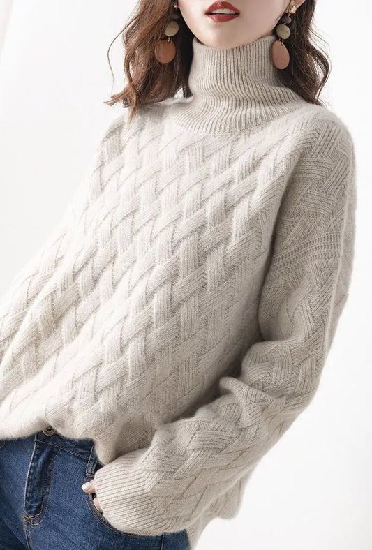 The Whisper Knit Turtleneck – Classic Diamond Weave Sweater