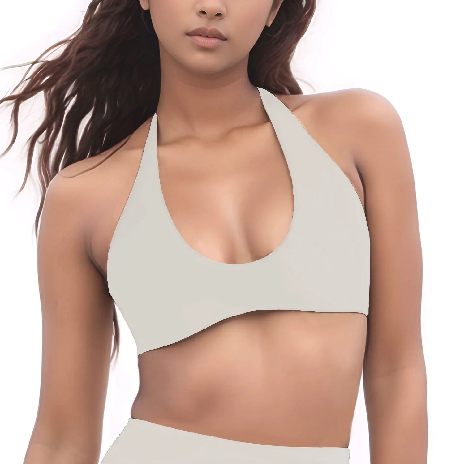 Minimal Halter Neck Sports Bra | Breathable Knit Bralette for Women