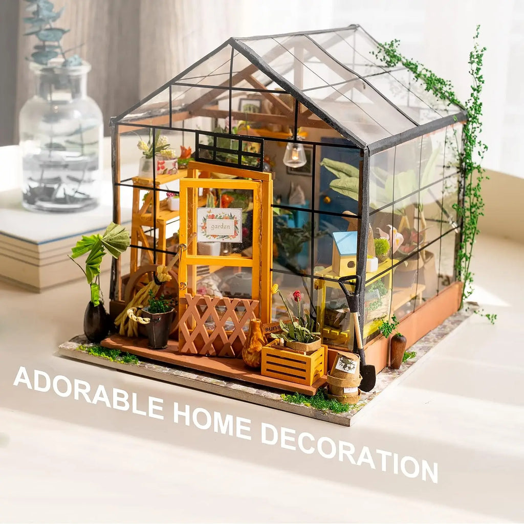 🌿 Mini Green House – Cathy’s Flower House DIY Dollhouse Kit (with LED)