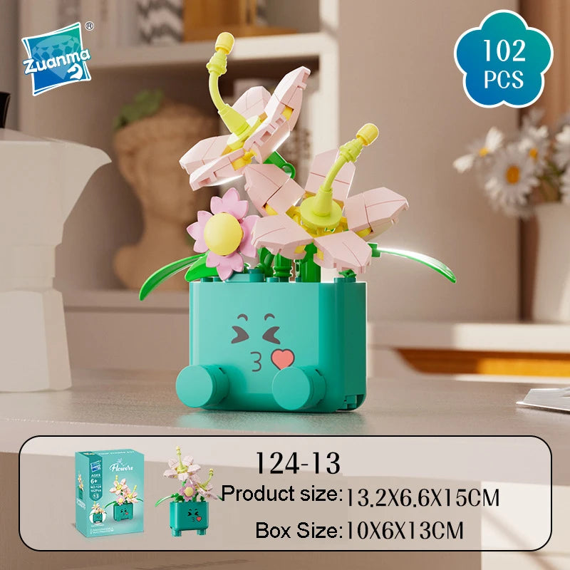 Cheerful Flower Botanical Building Blocks — Potted Plants Bricks Model