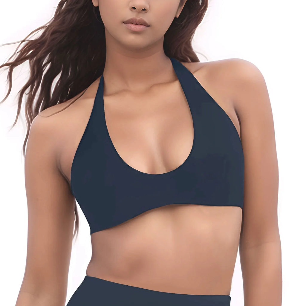 Minimal Halter Neck Sports Bra | Breathable Knit Bralette for Women