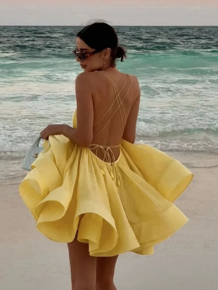 Sultry Summer Nights: Backless Lace-Up Mini Dress