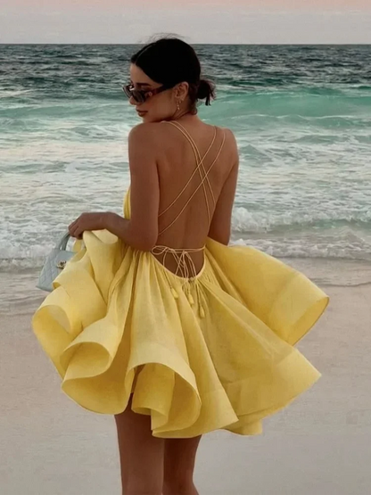 Sultry Summer Nights: Backless Lace-Up Mini Dress