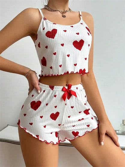 Heart Print Relaxed Fit Pajama Set