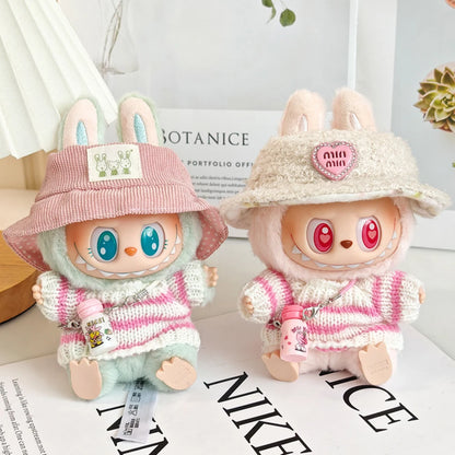 Whispers of Winter – Pink Striped Sweater Set for Labubu Dolls