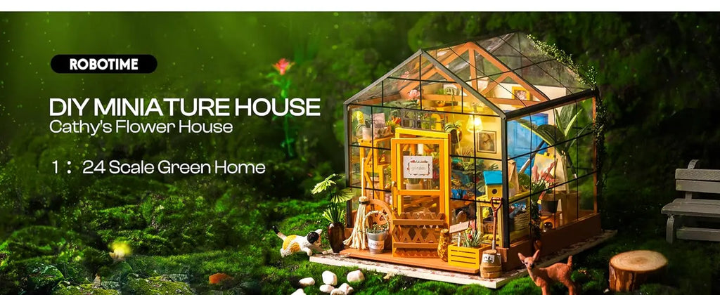 🌿 Mini Green House – Cathy’s Flower House DIY Dollhouse Kit (with LED)