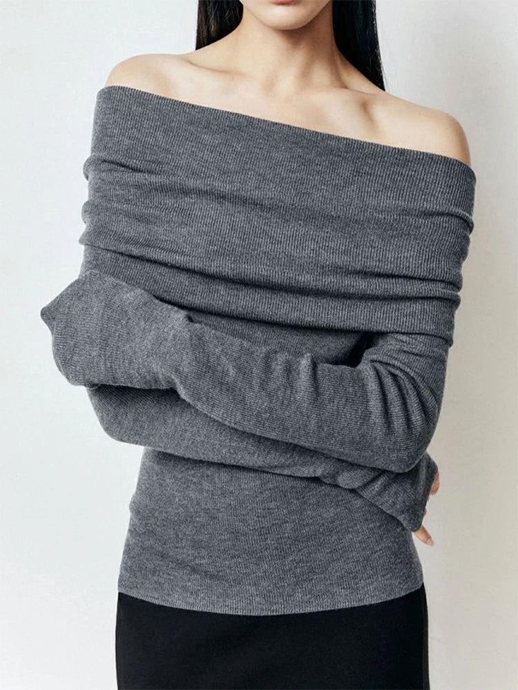 Élancée: Cozy & Chic Off-Shoulder Long Sleeve Sweater