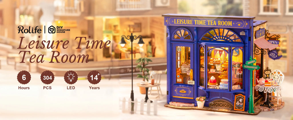 DIY Leisure Time Tea Room Miniature House with LED Lights