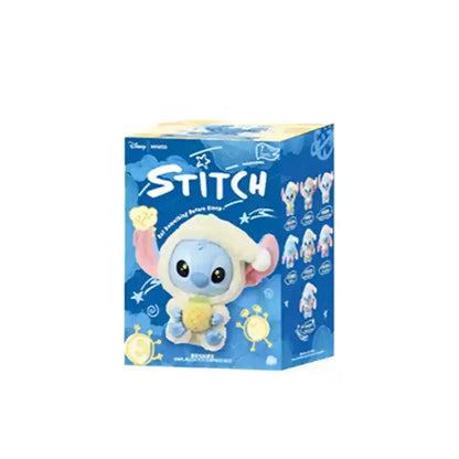 Stitch toy packaging with blue background and character images