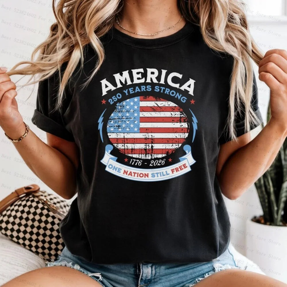America 250th Anniversary Patriotic Cotton T-Shirt