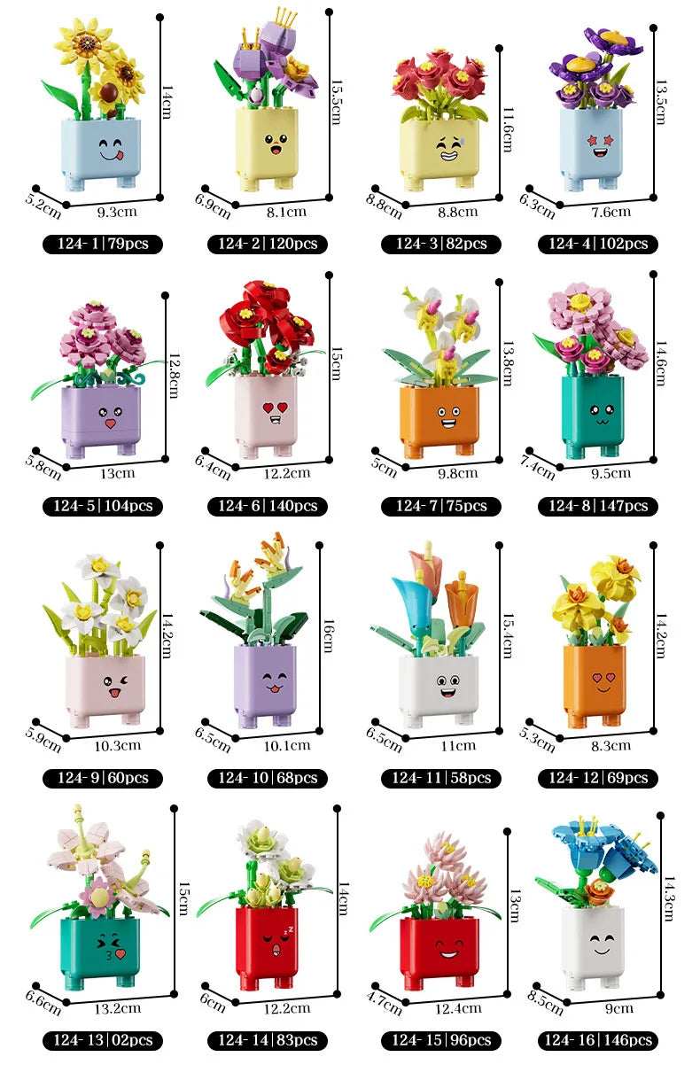 Cheerful Flower Botanical Building Blocks — Potted Plants Bricks Model
