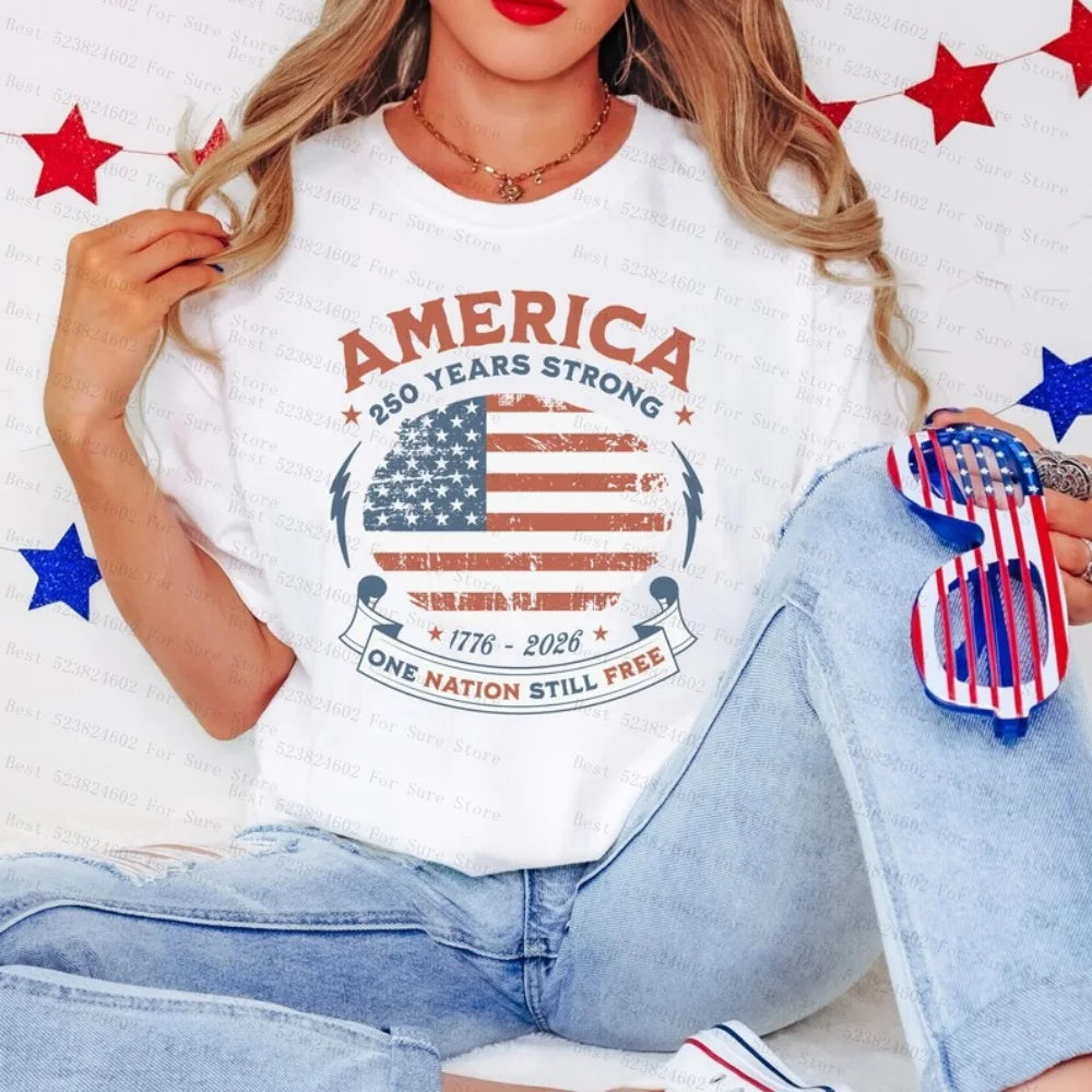 America 250th Anniversary Patriotic Cotton T-Shirt
