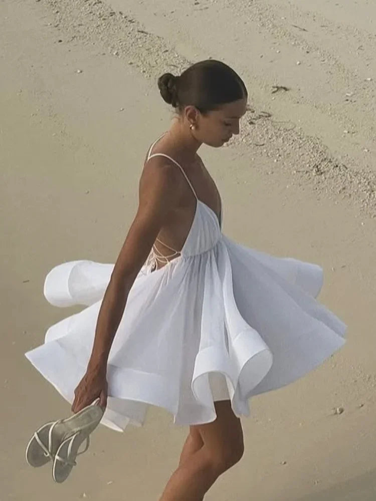 Sultry Summer Nights: Backless Lace-Up Mini Dress