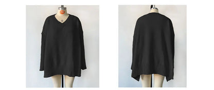 Black sweater on a mannequin with front and back views against white backgrounds.