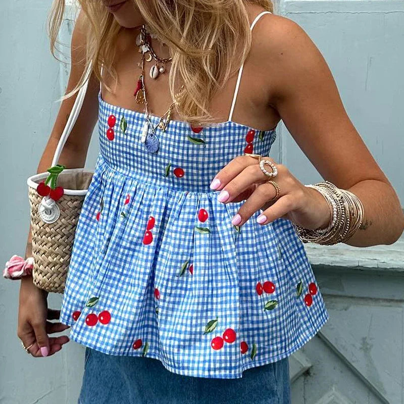 🍒 Cherry Sweet Gingham Camisole – A Summer Must-Have! 💙