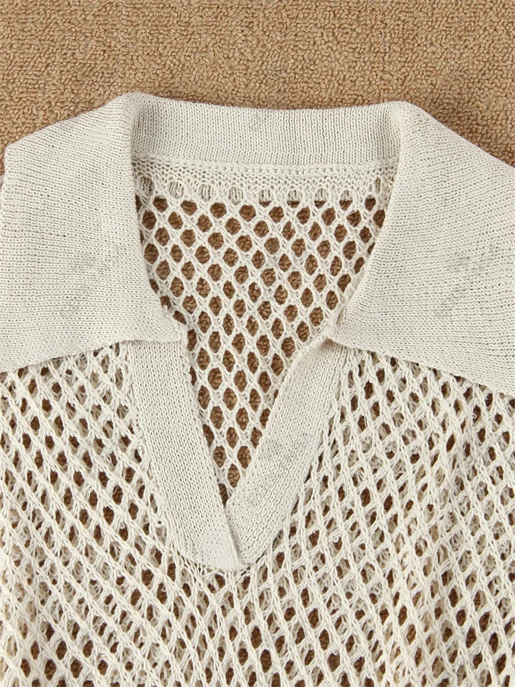 Tropical Breeze Knit Dress – Lightweight Hollow-Out Cover-Up