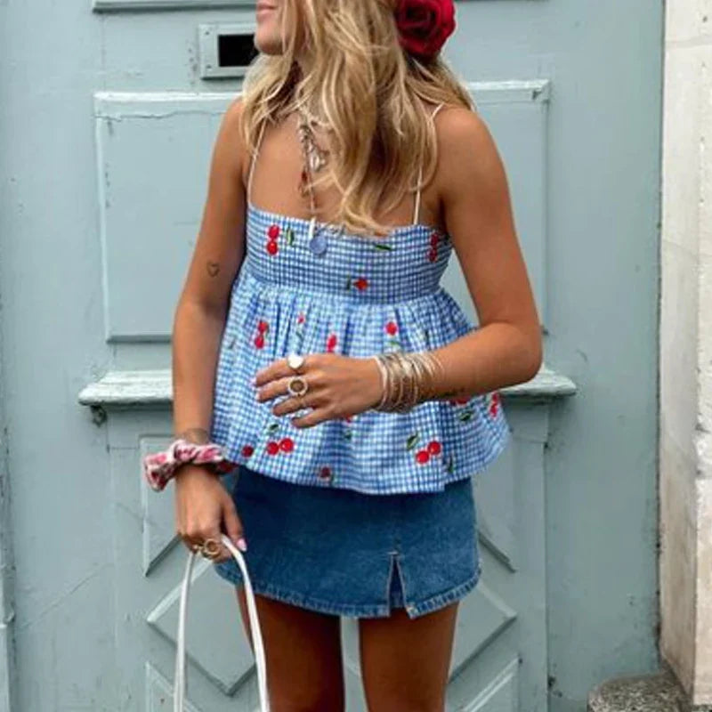 🍒 Cherry Sweet Gingham Camisole – A Summer Must-Have! 💙