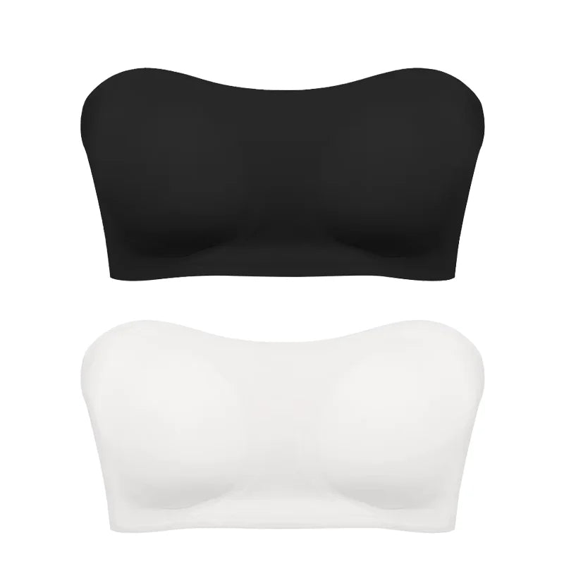 Black and white strapless bras on a white background