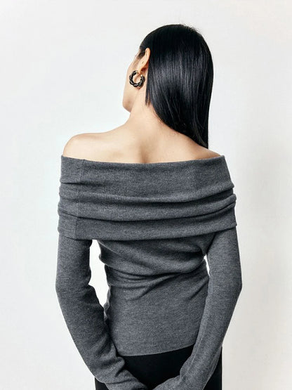 Élancée: Cozy & Chic Off-Shoulder Long Sleeve Sweater