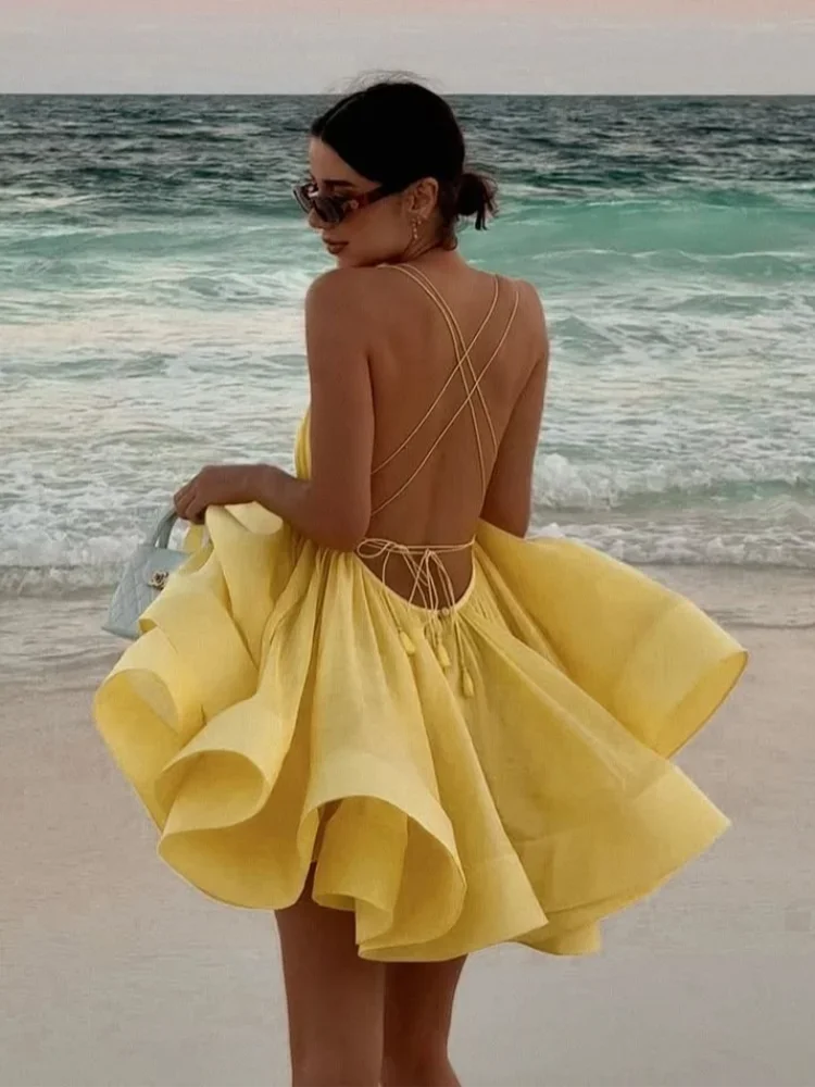 Sultry Summer Nights: Backless Lace-Up Mini Dress