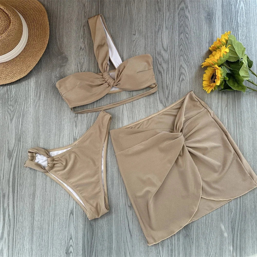 Isla Luxe One-Shoulder Bikini & Wrap Skirt Set