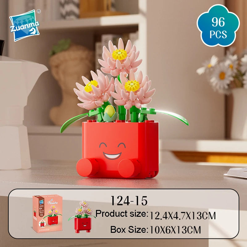 Cheerful Flower Botanical Building Blocks — Potted Plants Bricks Model