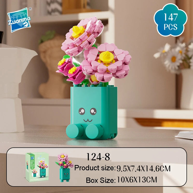 Cheerful Flower Botanical Building Blocks — Potted Plants Bricks Model
