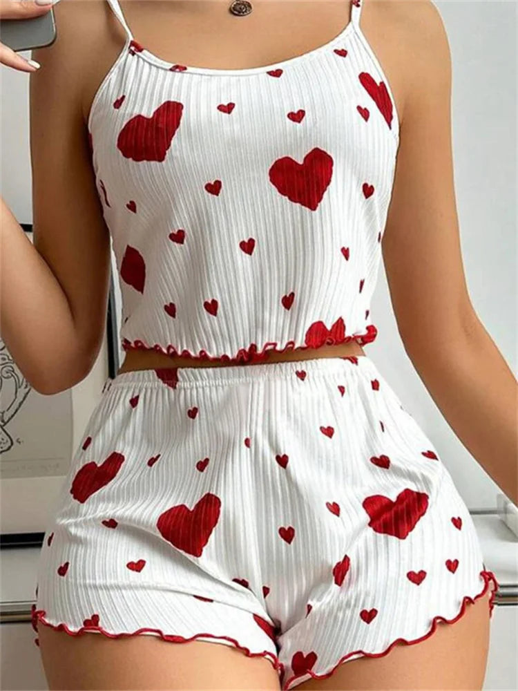 Heart Print Relaxed Fit Pajama Set