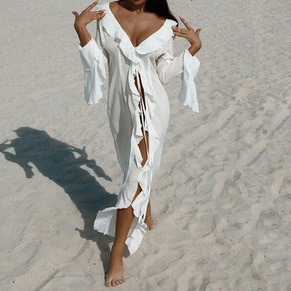Allure by the Shore: Sexy V-Neck Chiffon Beach Tunic