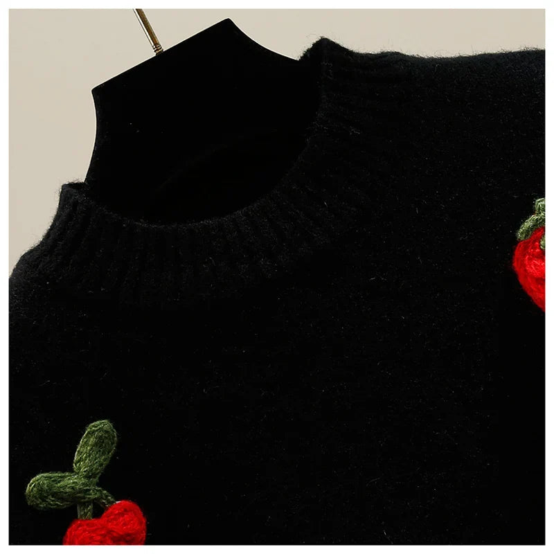 Fruit Embroidered Knit Sweater – Sweet & Stylish 🍓🍒