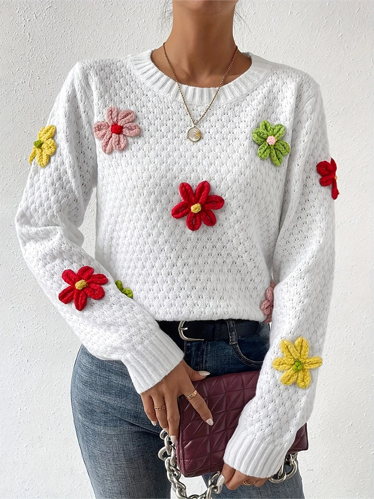 Floral Knit Sweater – Cozy Chic with a Playful Touch