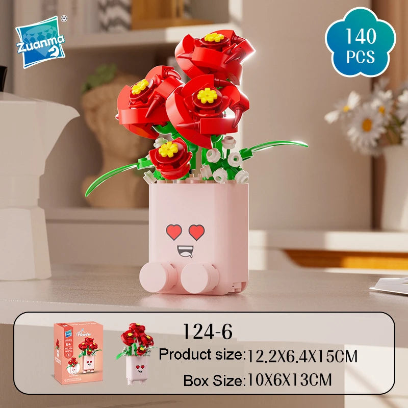 Cheerful Flower Botanical Building Blocks — Potted Plants Bricks Model