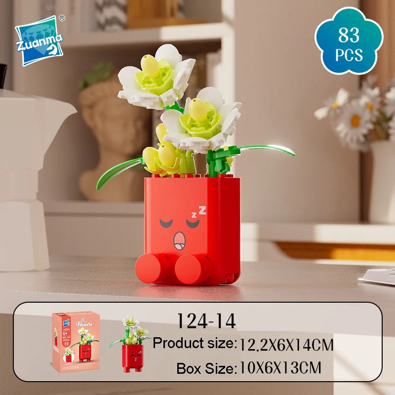 Cheerful Flower Botanical Building Blocks — Potted Plants Bricks Model