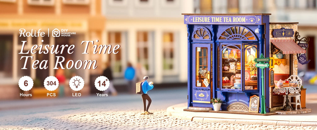 DIY Leisure Time Tea Room Miniature House with LED Lights