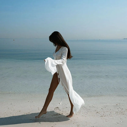 Allure by the Shore: Sexy V-Neck Chiffon Beach Tunic