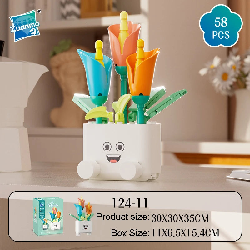 Cheerful Flower Botanical Building Blocks — Potted Plants Bricks Model