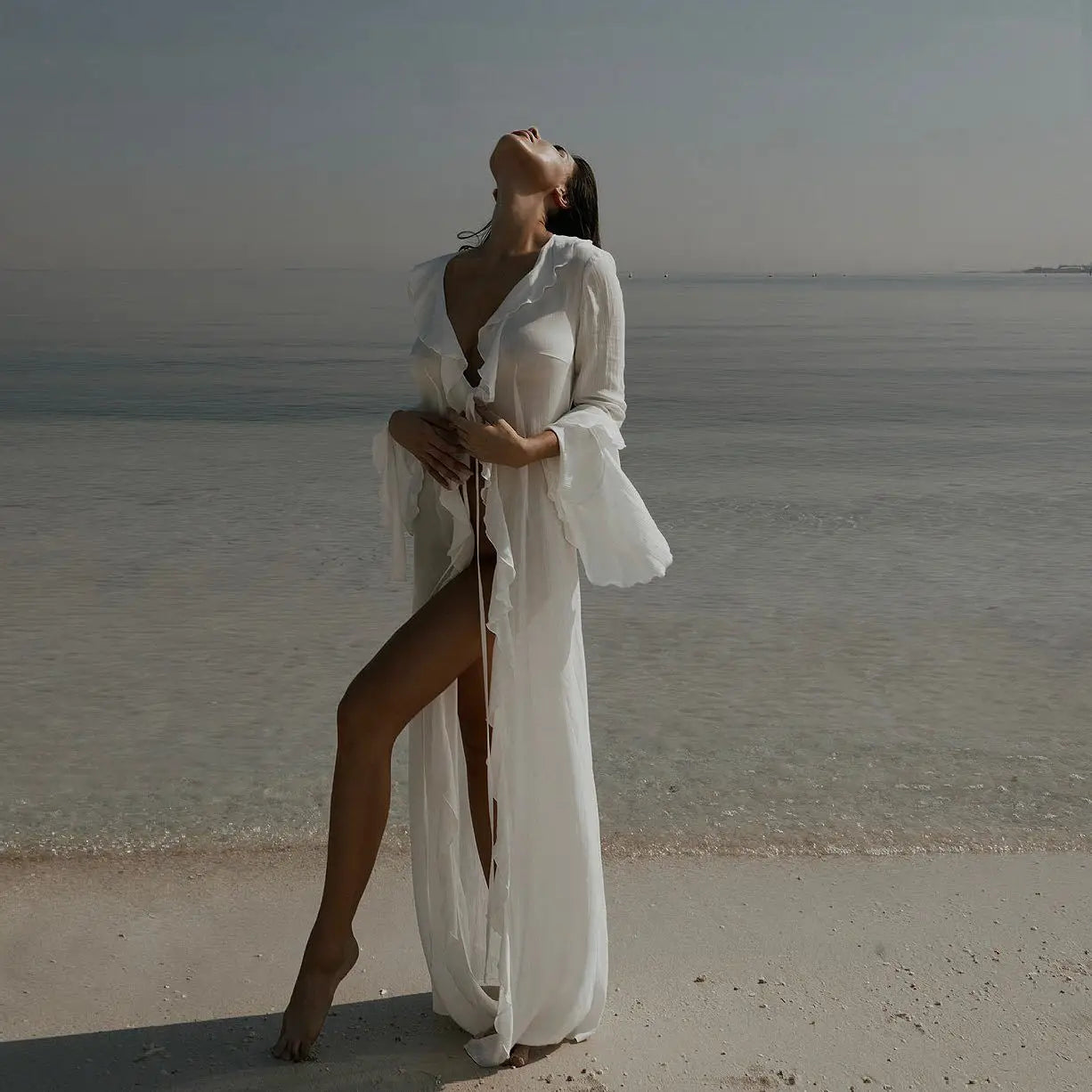 Allure by the Shore: Sexy V-Neck Chiffon Beach Tunic