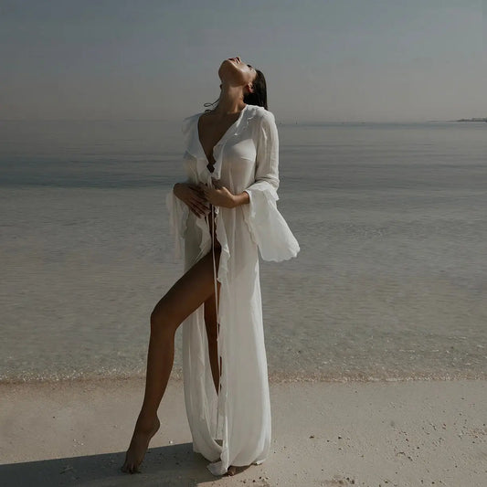 Allure by the Shore: Sexy V-Neck Chiffon Beach Tunic